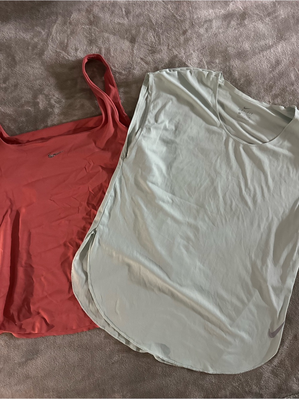 Nike Women’s Coral Red and Pale Blue Tank Tops Duo